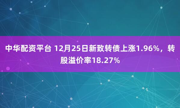 中华配资平台 12月25日新致转债上涨1.96%，转股溢价率18.27%